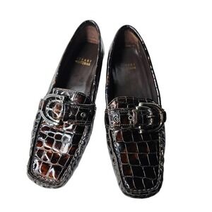 Stuart Weitzman Patent 5.5M Croc print brown loafers. Granny Vibe. Work. Career